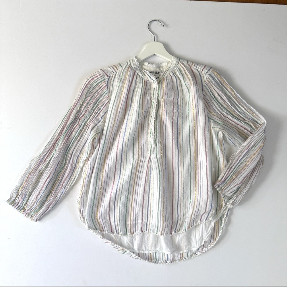 Apiece Apart Women’s Metallic Striped Blouse Size 2 Long Sleeve‎ Cotton